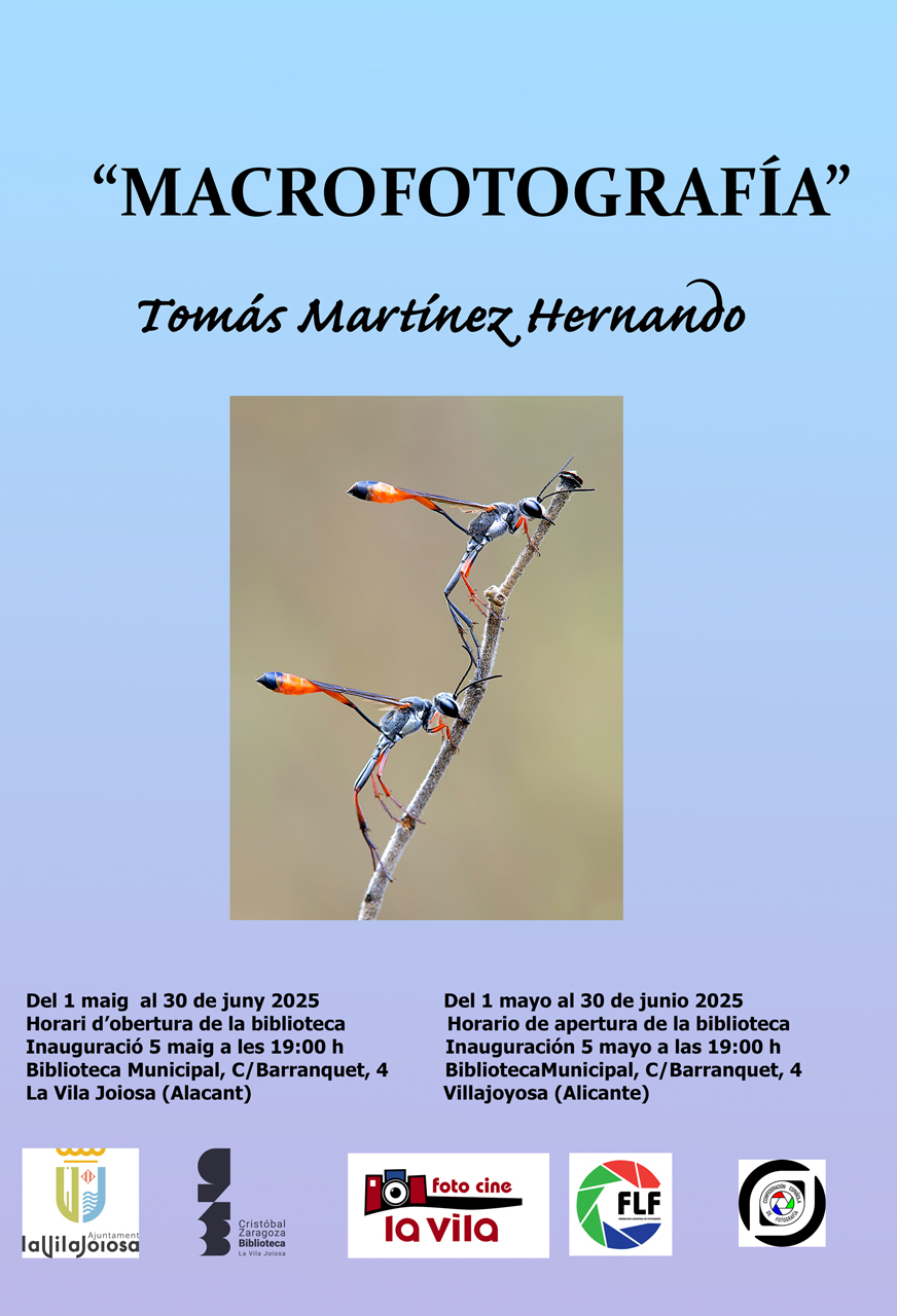 Del 1 de mayo al 30 d ejunio en la Biblioteca Municipal estará la exposición "Macrofotografía" de nuestro compañero Tomás Martínez Hernando